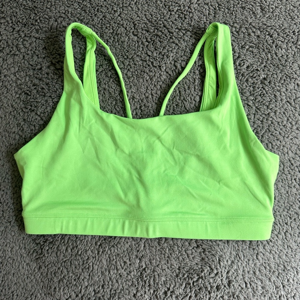 EUC! Athleta strappy light support sports bra in lime bright green, size L